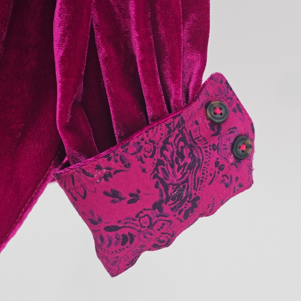 Pilcro Velvet Button Down Shirt M Magenta Pink Bohemian Luxe Whimsigoth Holiday - Picture 5 of 10